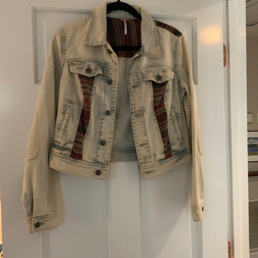 Free People Acid Washed Denim Jacket Boho Crop